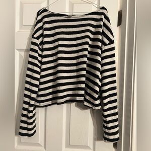 H&M Black and White Striped Off-the-Shoulder bell sleeve Sweater